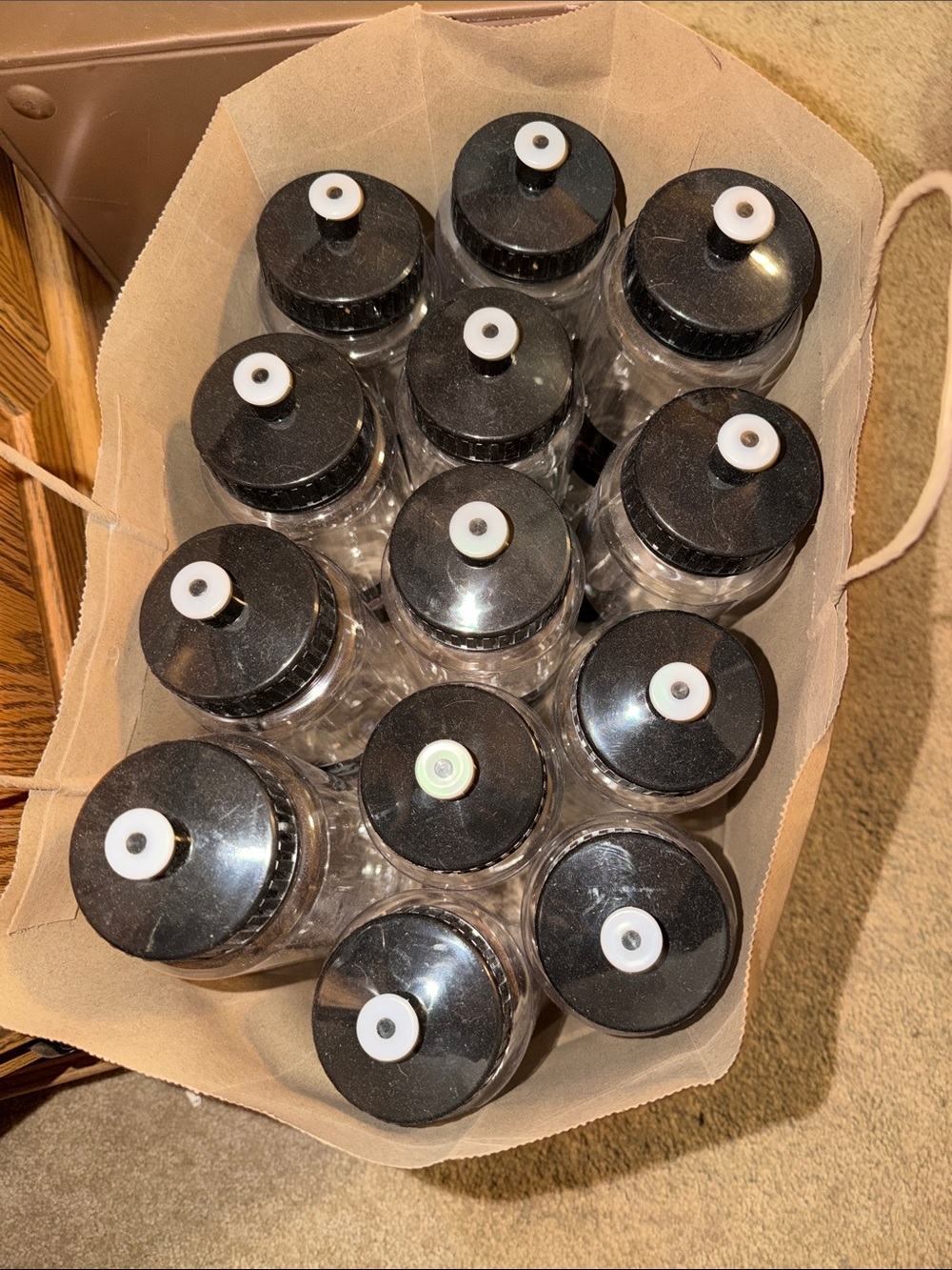 Set of 12 Clear Plastic Sports Water Bottles with Black Lids
